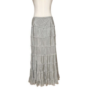 Rock & Rose Silver Gray Tiered Raw Edge Pull On Boho Maxi Skirt Large